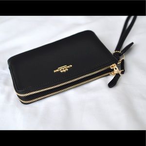 Coach Double Zip Wristlet in Black Leather